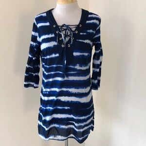 Michael Michael Kors XS blue multi swim cover up/ lace up tunic.
